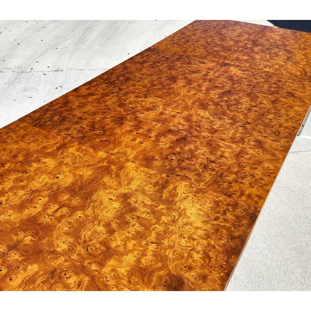 Brown Harvey Probber MCM Burl Dining Conference Table 2 Leaves For Sale - Image 8 of 11