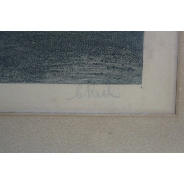 Wood Late 19th Century Antique Henri Le Riche Signed Windmill Riverscape Landscape Etching 26", Framed For Sale - Image 7 of 12