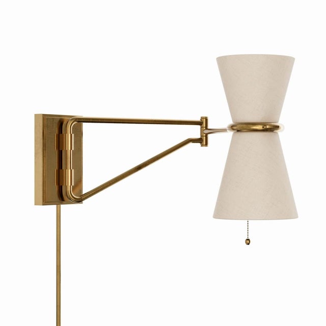 Linen Regina Andrew Gable Swing Arm Sconce, Antique Natural Brass with Oyster Shade For Sale - Image 8 of 8
