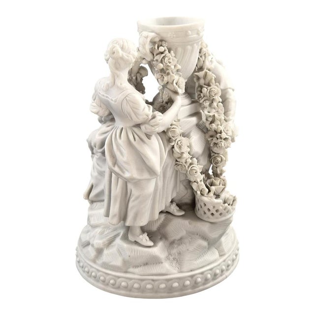French Biscuit Porcelain Centrepiece Group with Floral Garlands, 1800s For Sale - Image 3 of 12