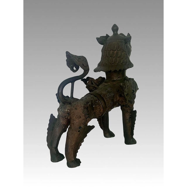 Ornate Antique Nepalese Bronze Buddhist Lion or Foo Dog Sculpture For Sale In Tampa - Image 6 of 11