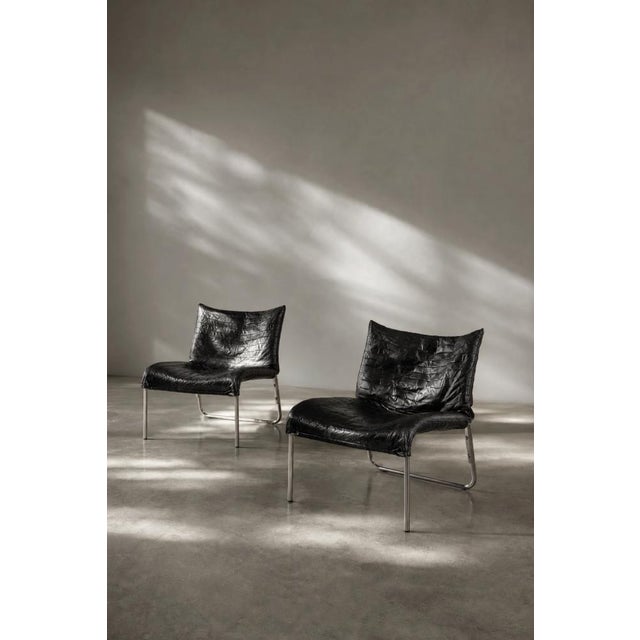 Mid-Century Scandinavian Modern Black Patchwork Leather Lounge Chairs from Ikea, 1980s, Set of 2 For Sale - Image 12 of 18