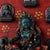 Red Vintage Tibetan Yellow Jambhala Tsa‑Tsa Shrine Plaque, Wood‑Mounted Painted Clay Buddha Thangka‑Style Wall Decor For Sale - Image 8 of 9
