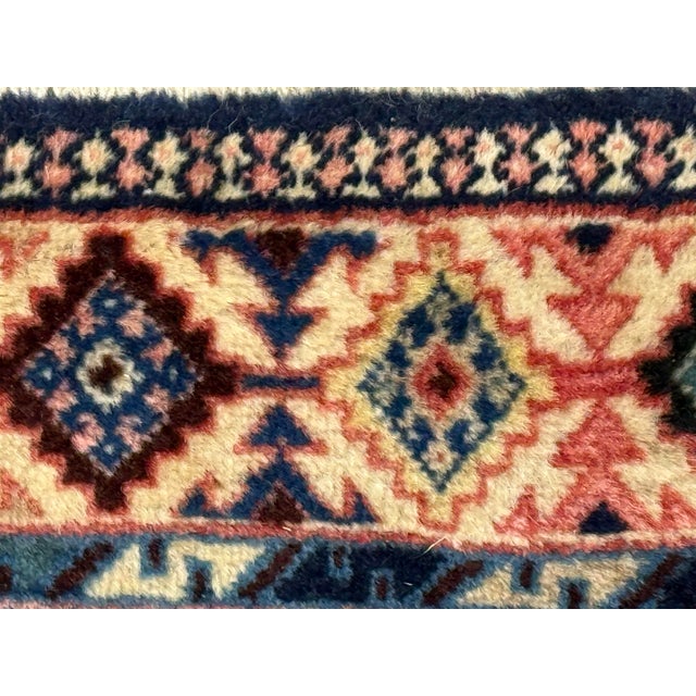 Navy Blue 3ft 5in × 4ft 7in Hand-Knotted Wool Geometric Area Rug. Vintage For Sale - Image 8 of 12