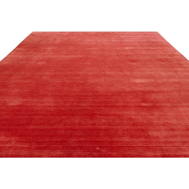 Textile Apadana's Modern Gabbeh Hand-Loom Wool Area Rug in Crimson Red For Sale - Image 7 of 10