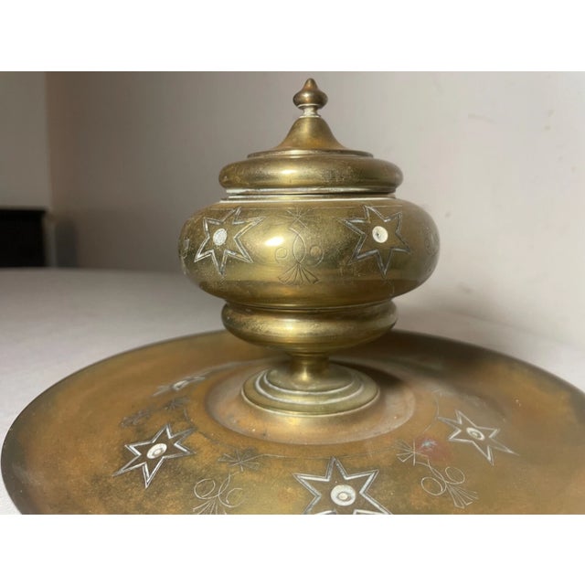 Victorian Antique 19th Century Victorian Gilt Bronze Brass Writing Desk Star Inkwell Stand For Sale - Image 3 of 10