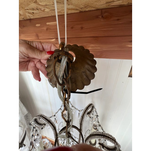 Vintage Macaroni Beaded Arm Crystal Birdcage Chandelier For Sale In Los Angeles - Image 6 of 7