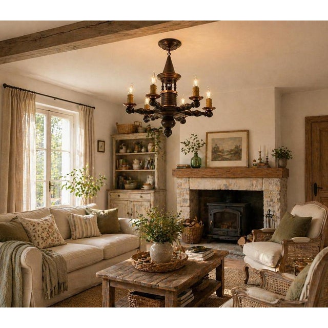French Beech Well Chandelier, 1940 For Sale - Image 10 of 11