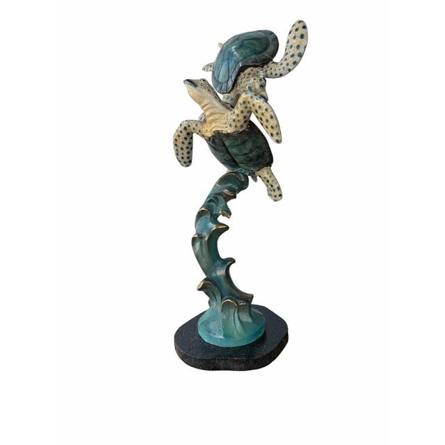 G. Mancini Signed & Numbered Bronze "Friendship" Sea Turtle Wave Sculpture For Sale - Image 9 of 9