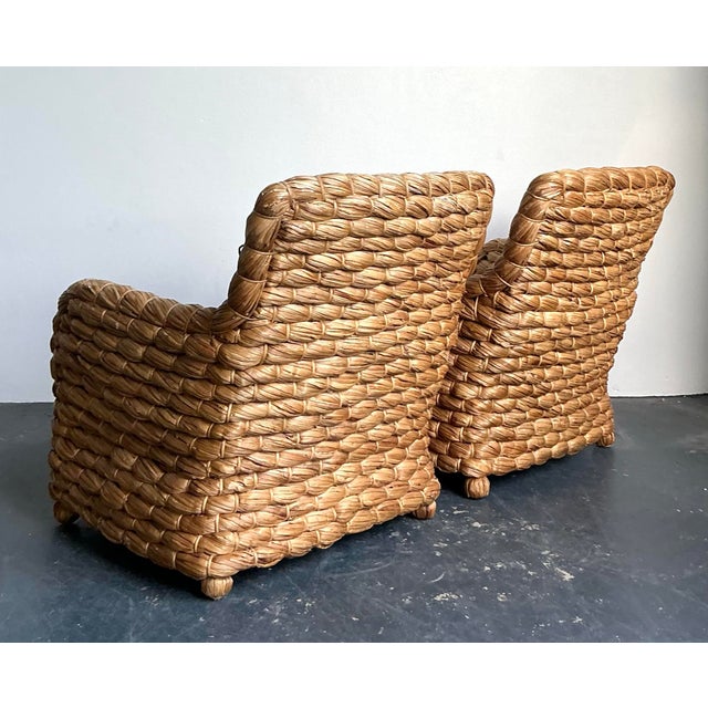 Contemporary Vintage Boho Wrapped Seagrass Lounge Chairs - A Pair For Sale - Image 3 of 12