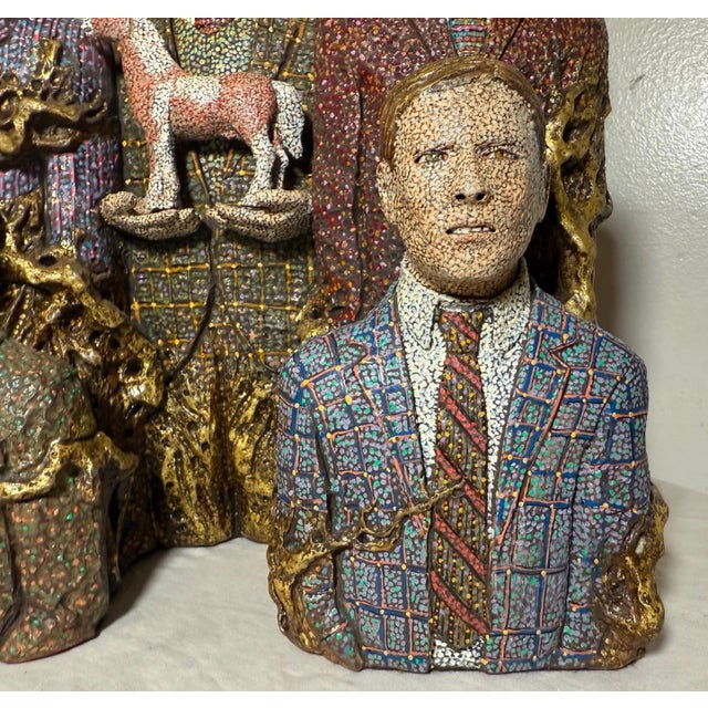 Original Richard Cleaver Wood Ceramic Oil Paint Men With Horse Sculpture Statue For Sale - Image 17 of 18