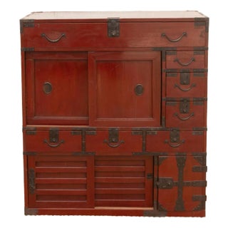 Striking Red Japanese Tansu Cabinet For Sale