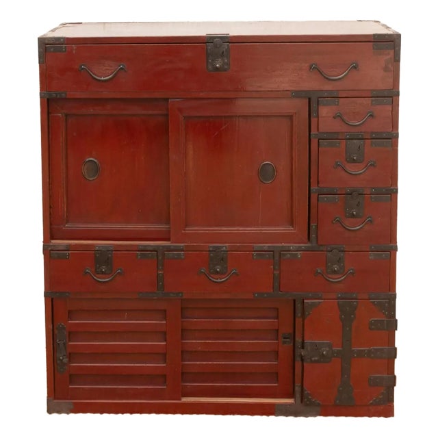 Striking Red Japanese Tansu Cabinet For Sale