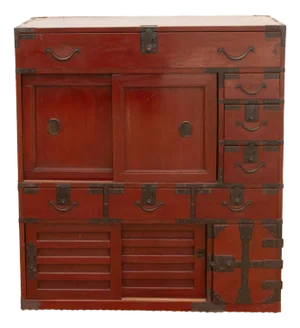 Striking Red Japanese Tansu Cabinet