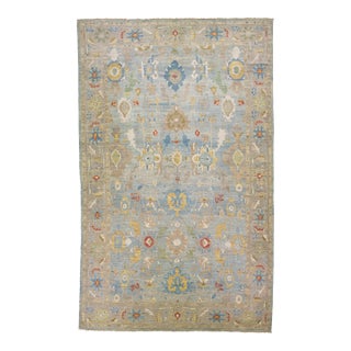 Mid 20th Century Modern Persian Sultanabad Blue Handmade Floral Wool Rug For Sale