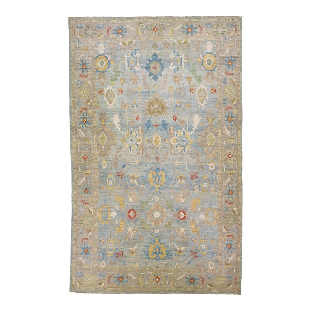 Mid 20th Century Modern Persian Sultanabad Blue Handmade Floral Wool Rug For Sale