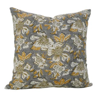 Fabdivine Handmade Block Printed Cushion Cover 26x26 Inch Viscose Linen-Papaya Leaf For Sale