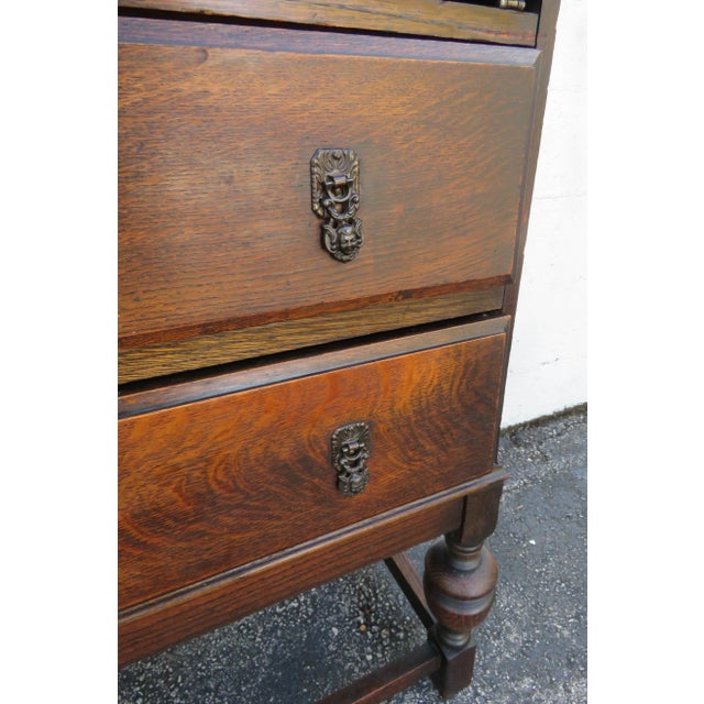 Early 1900s Solid Oak Wood Secretary Desk 6127 For Sale - Image 11 of 15