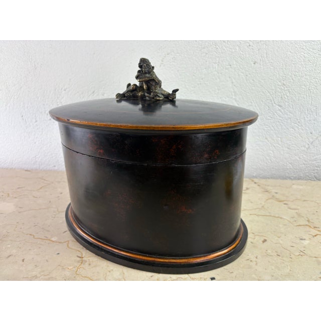 Large Handcrafted Oval Dresser Box With Bronze Monkey Handle For Sale - Image 4 of 10