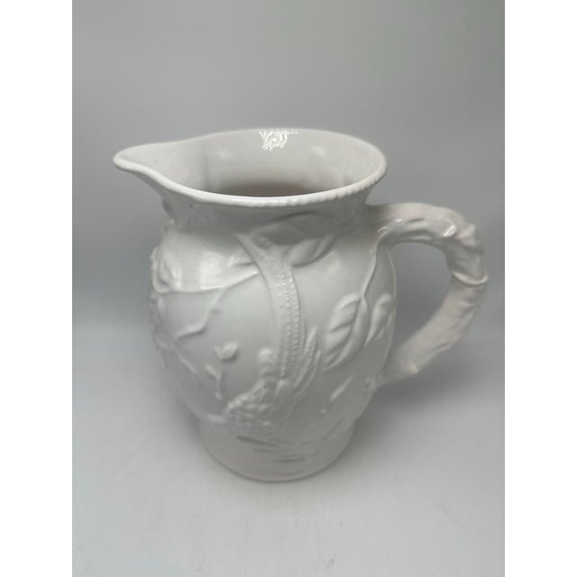 Ceramic Lynn Chase Embossed White Pitcher For Sale - Image 7 of 9