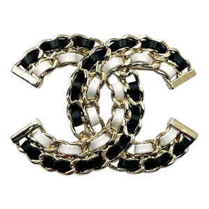 Chanel Brand New Gold CC Black White Leather Chain Large Brooch