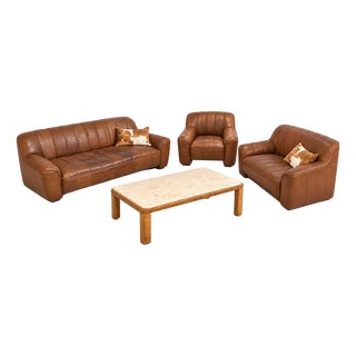 DS 44 Seating Set in Buffalo Leather in Leather and Marble from de Sede, 1970s, Set of 4 For Sale