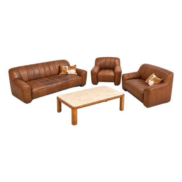 DS 44 Seating Set in Buffalo Leather in Leather and Marble from de Sede, 1970s, Set of 4 For Sale