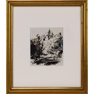 19th Century English Pen and Ink Wash Landscape Drawing, Framed For Sale
