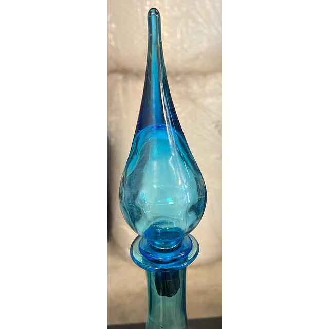 Mid-Century Modern Mid Century Modern Turquoise/Blue Glass Tall Vase With Stopper For Sale - Image 3 of 3