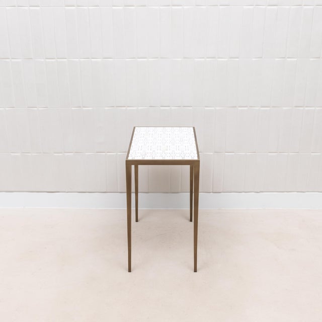 Set of 3 Nesting Tables in White Shagreen and Mother of Pearl With Bronze Patina Brass by R&y Augousti For Sale - Image 9 of 11