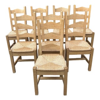 Vintage Country French Ladder Back Rush Seat Dining Chairs - Set of 8 For Sale