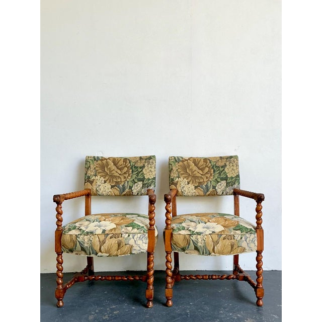 Mid-Century Modern Vintage Twisted Wood Dorothy Draper Upholstered Barley Twist Armchairs For Sale - Image 3 of 18