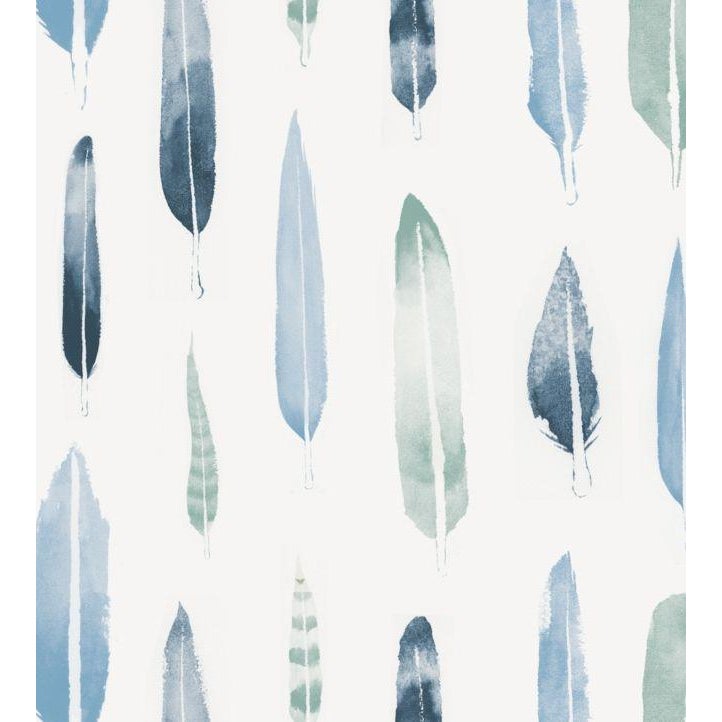 Feathers Wallpaper in Blue - Price Per 11 Yard Roll | Chairish