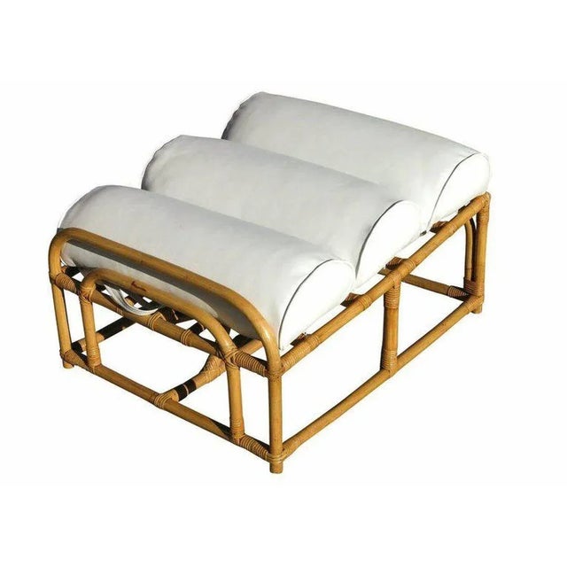 Restored 6-Stand Square Pretzel Rattan Chaise Lounge With Ottoman For Sale - Image 9 of 11