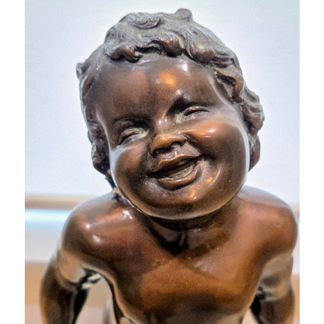 Mid 20th Century Vintage “Frog Baby” Bronze Sculpture Reproduction on Black Marble Base – Styled After Edith Barretto Parsons For Sale - Image 5 of 13