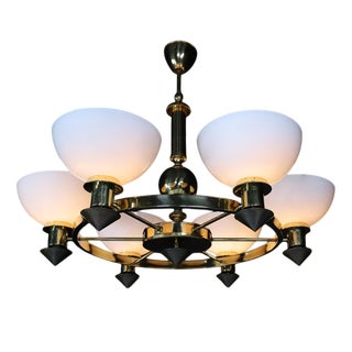 Brass and White Opaline Glass Chandeliers, Italy, 1970s For Sale