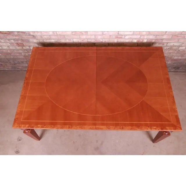 Late 20th Century Baker Furniture Neoclassical Inlaid Cherry and Burl Wood Extension Dining Table For Sale - Image 5 of 13