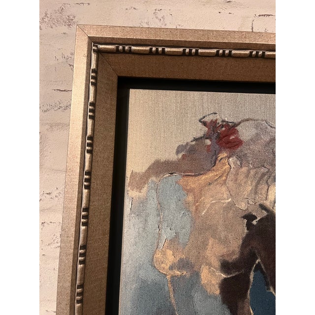 This stunning framed painting features a contemporary abstract portrait, signed by the artist which appears to be “F...