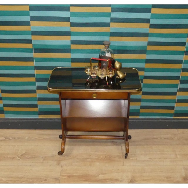 Side Table with Newspaper Stand and Glass Top, 1950s For Sale - Image 4 of 11