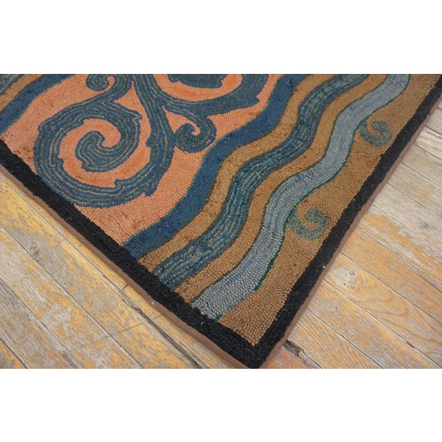 1930s Salmon Abstract Cloud Bands Antique American Hooked Rug 3' X 5'3" Knotted Wool Carpet For Sale - Image 11 of 11