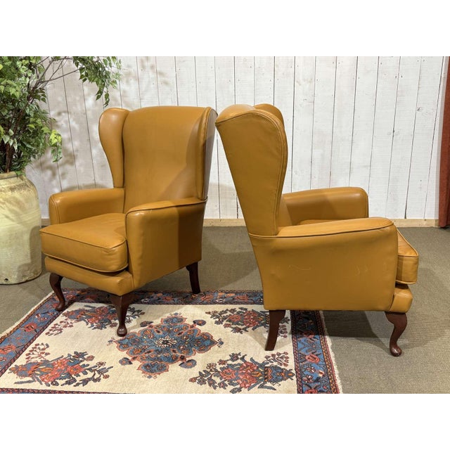 Vintage English Wingback Chairs in Leather, 1980s, Set of 2 For Sale - Image 12 of 14
