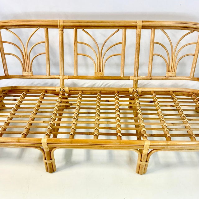 1970s Vintage Coastal Boho Chic Hollywood Regency Ficks Reed Bamboo & Rattan Sofa For Sale - Image 6 of 18