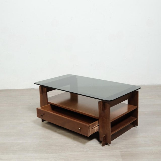 Mid-Century Wood and Smoked Glass Coffee Table, Italy, 1960s For Sale - Image 3 of 11