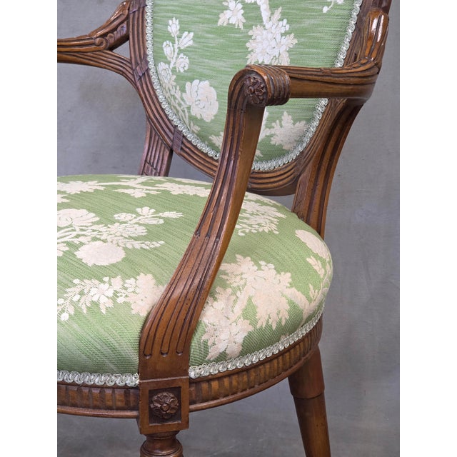 Vintage French Louis XVI Style Armchairs With Green and Cream Upholstery - A Pair For Sale In Denver - Image 6 of 12
