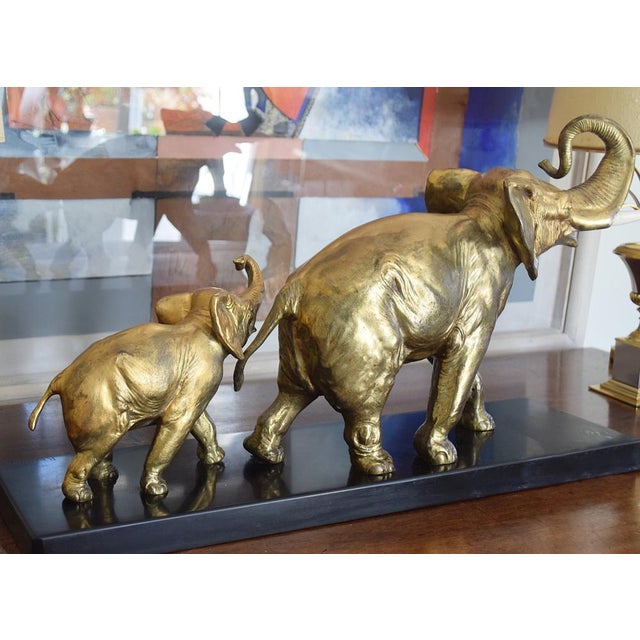 Irénée Rochard, Elephant with Baby, 1920s-1940s, Golden Spelter For Sale - Image 12 of 17