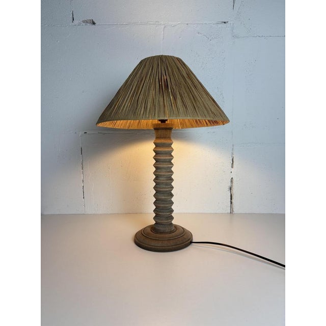 Mid-Century Modern French Brutalist Wood Turned Table Lamp by Charles Dudouyt, 1950s For Sale - Image 12 of 16