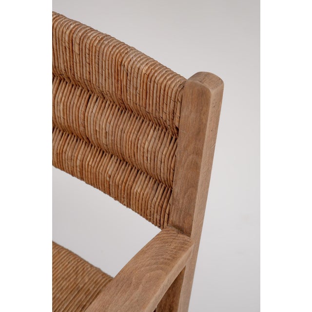 French Rustic Oak and Rush Armchairs, 1950s, Set of 2 For Sale - Image 10 of 11