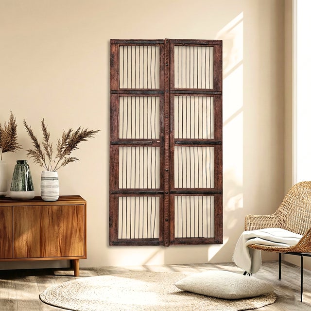 Dimensions: 35" W x 1" D x 65" H This piece is an old architectural element and is handcrafted by artisans using basic...