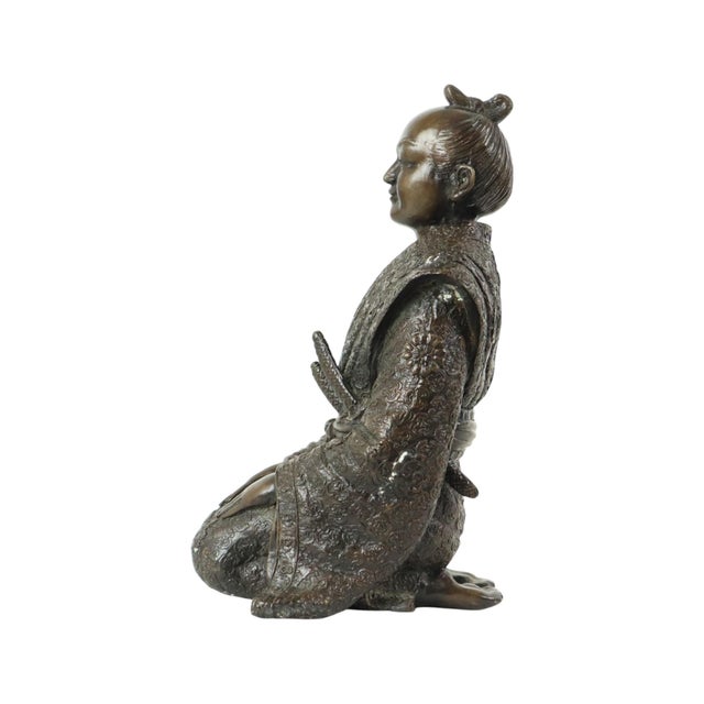 Metal Japanese Artist, Bronze Sculpture of a Japanese Warrior Kneeling Samurai, 1950s, Bronze For Sale - Image 7 of 13