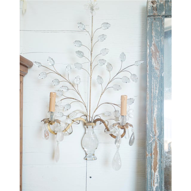 Mid 20th Century Maison Bagues Style Gilt and Rock Crystal Sconces - A Pair For Sale - Image 5 of 6